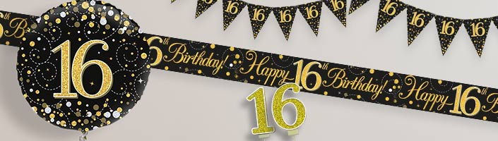 Gold Sparkle 16th Birthday Party Supplies | Balloon | Decoration | Pack